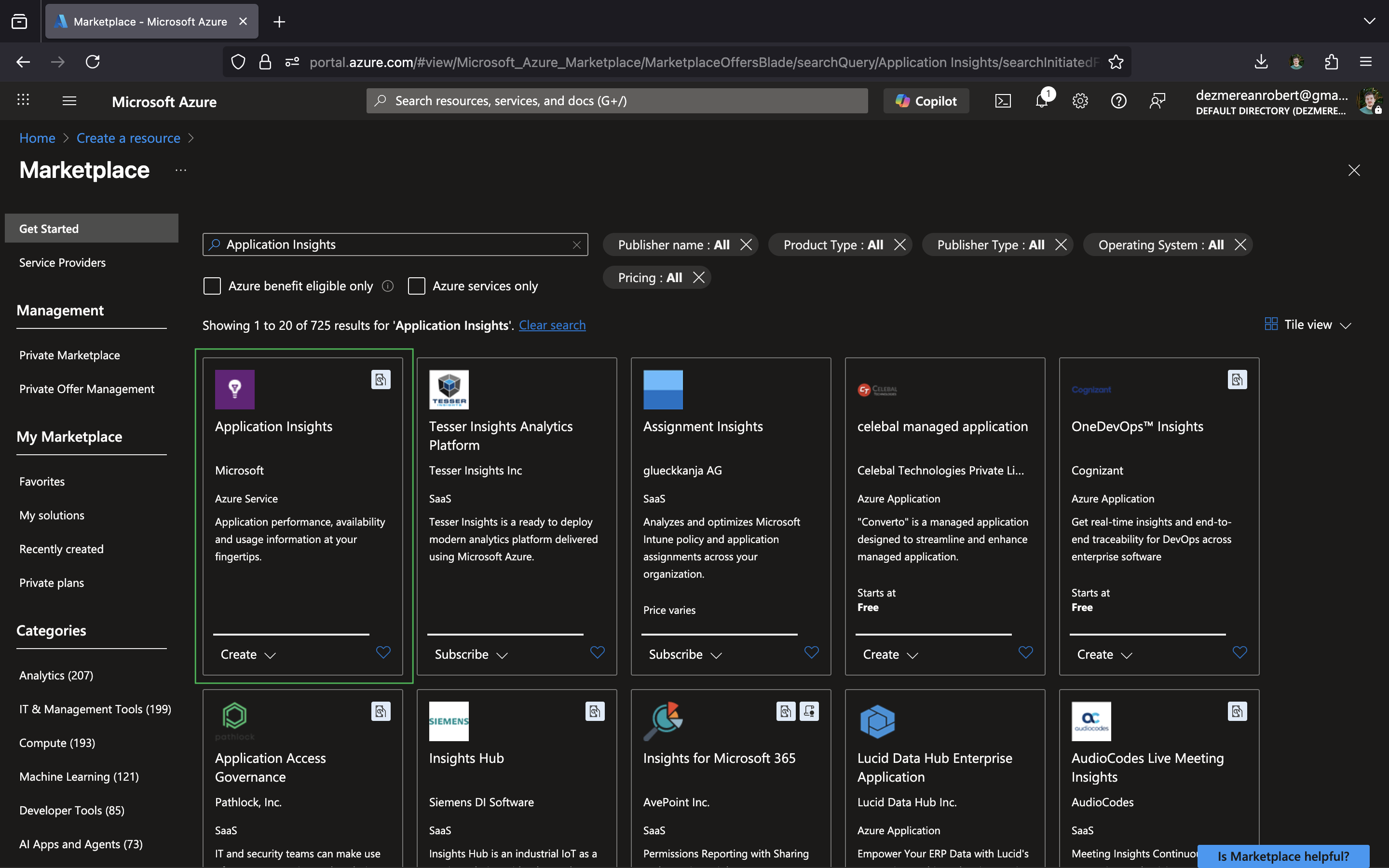 Create Application Insights Resource